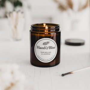 darjeeling and jasmine soy scented candle hand poured in Wiltshire tea inspired soy candle